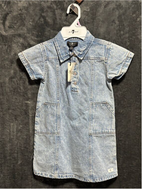 7 For All Mankind Girls Denim Dress Size 6 NWT Light Vintage Blue Collared Shift